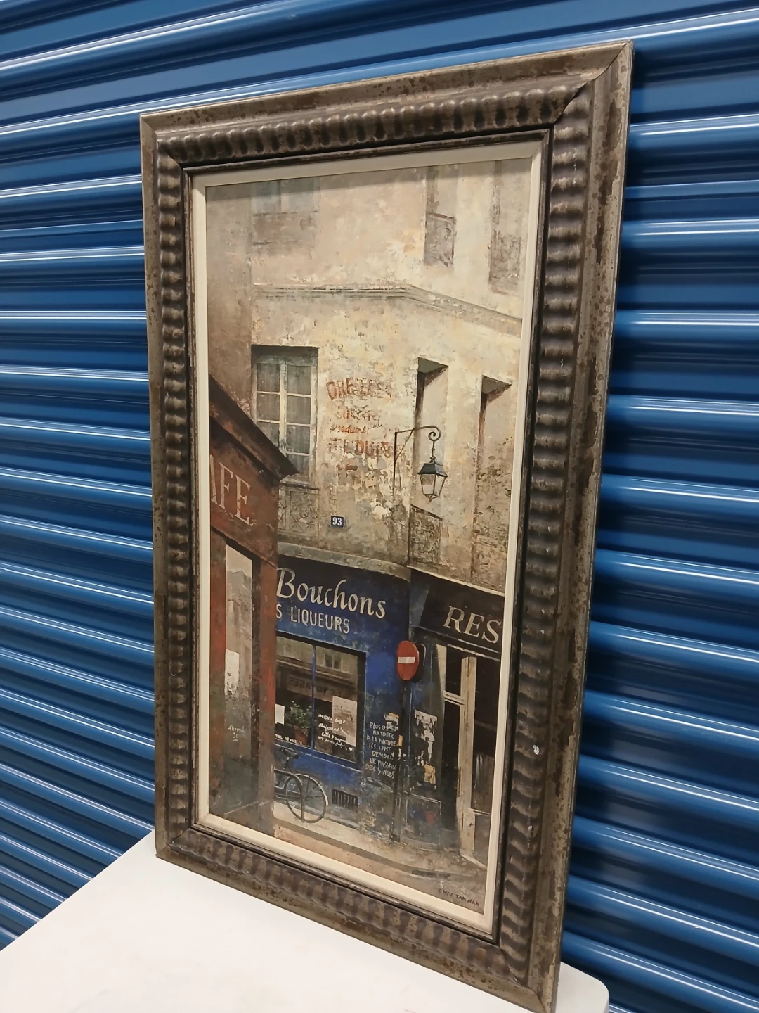 Framed Parisian Street Scene Painting - photo 2