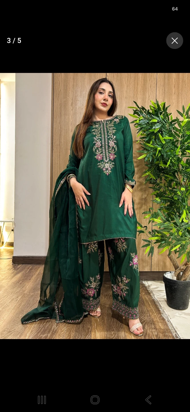 Emerald Green Embroidered  farshiSalwar Kameez with Dupatta