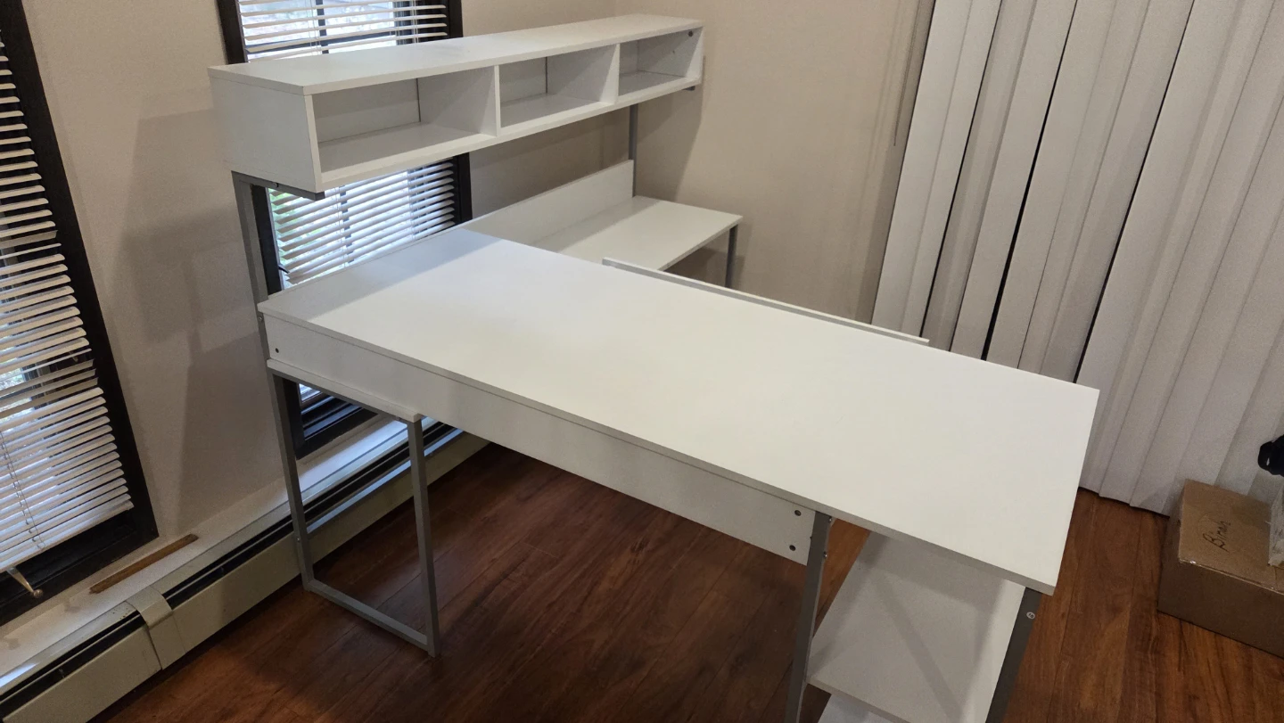 White L-Shaped Desk with Hutch and Shelves - photo 2