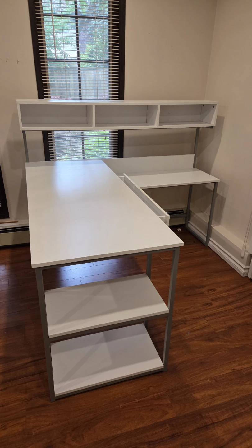White L-Shaped Desk with Hutch and Shelves - photo 3