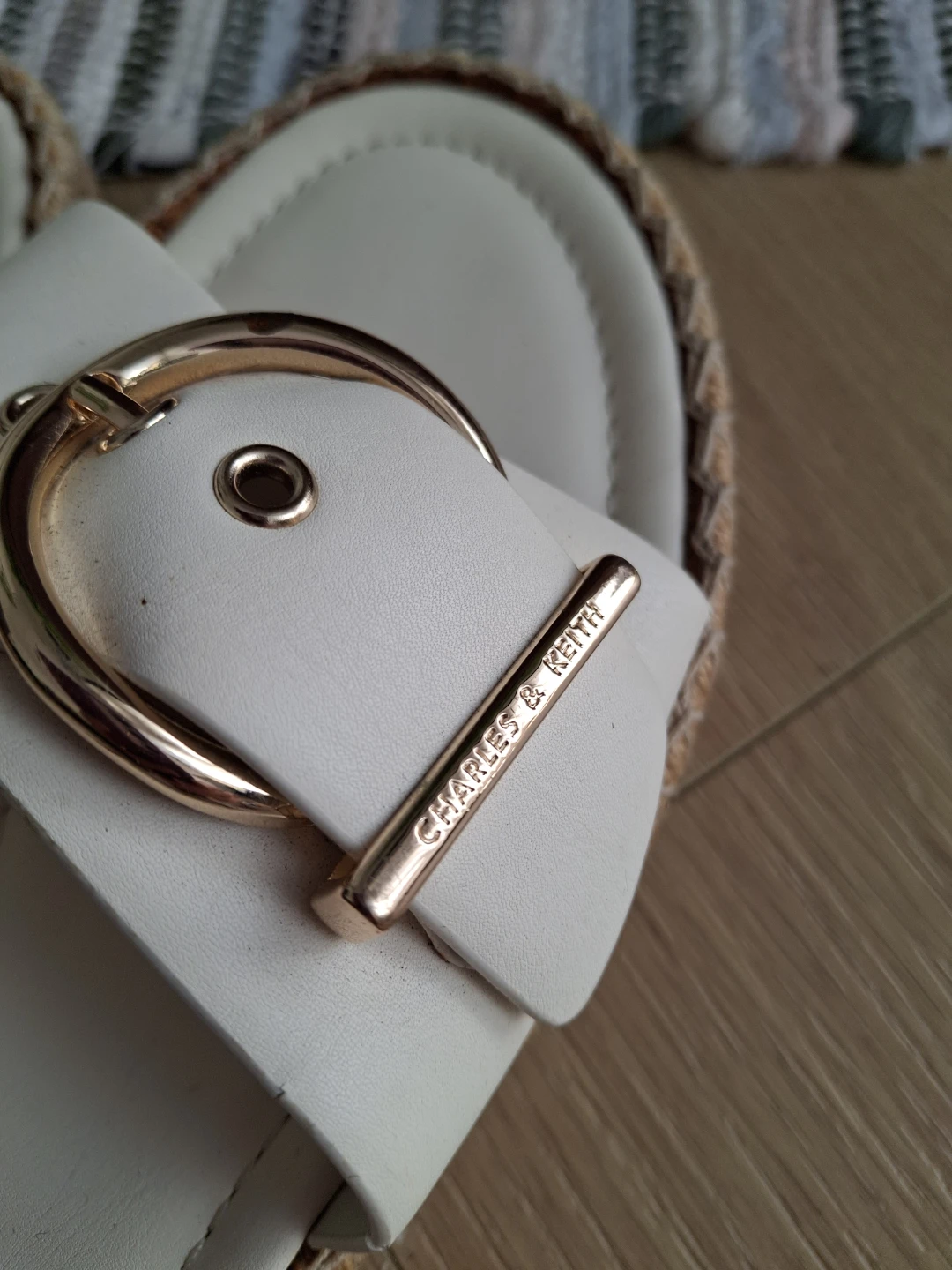 Charles & Keith White Slides with Gold Buckle - photo 2