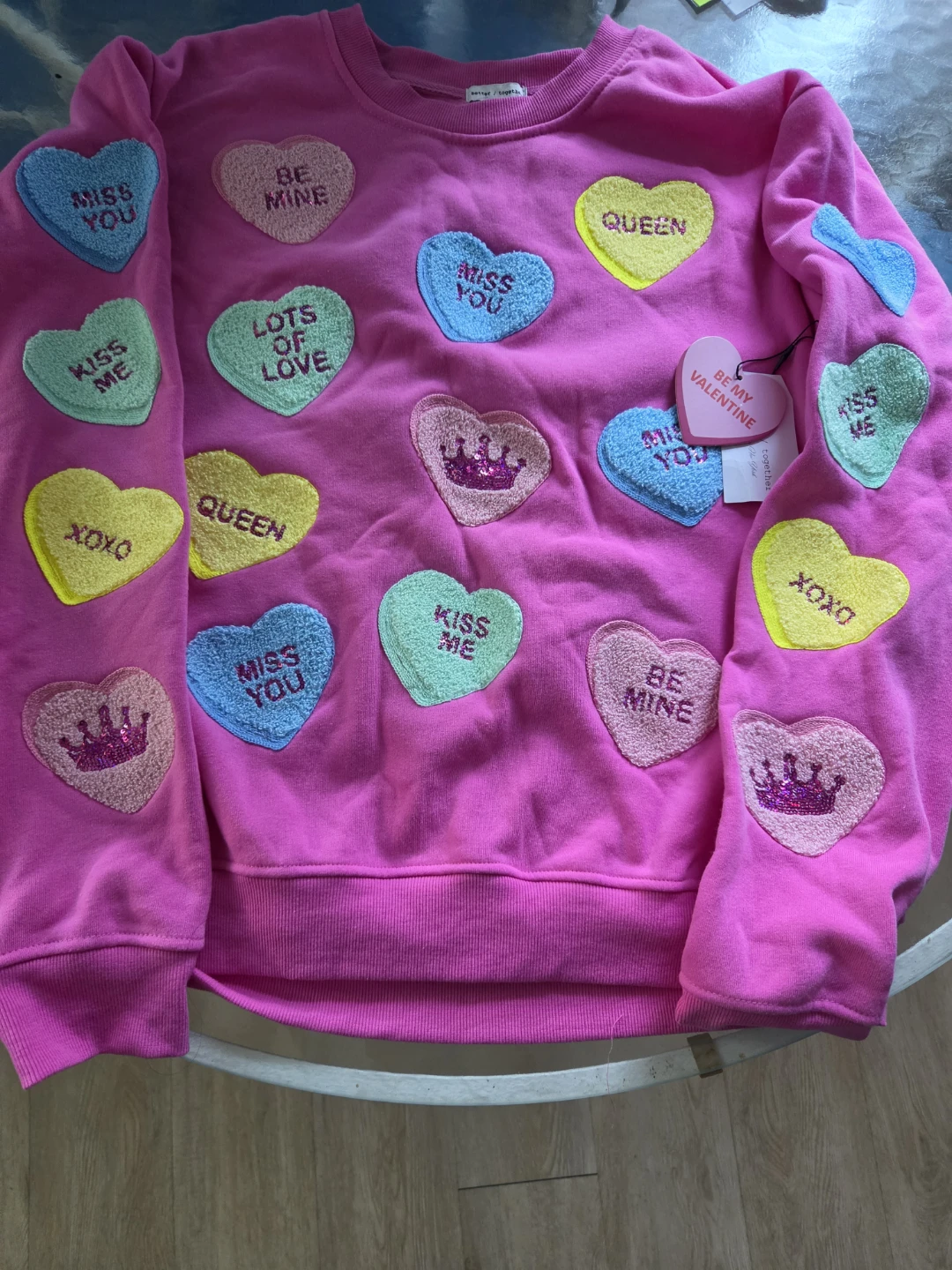 Pink "Be My Valentine" Heart Appliqué Sweatshirt