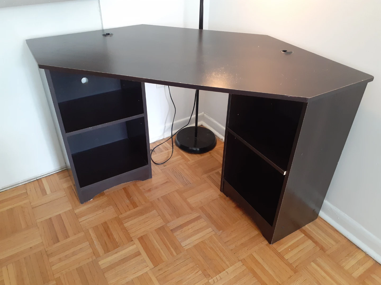 Dark Brown Corner Desk with Shelving