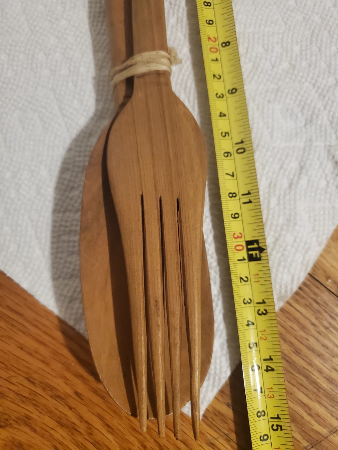 Wooden Salad Servers with Carved Figures - photo 3