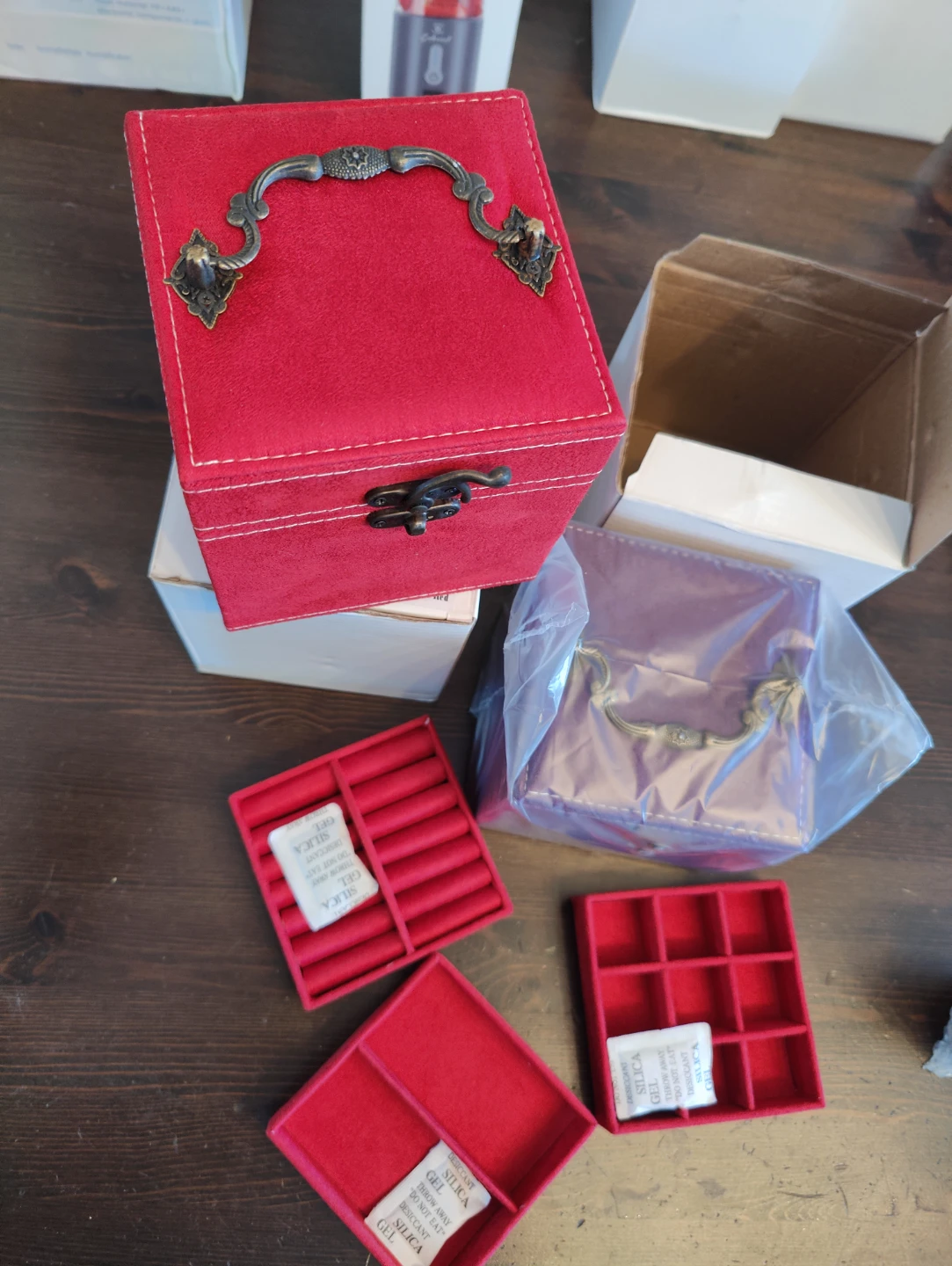 Red or purple Velvet Jewellery Box with Inserts - photo 2