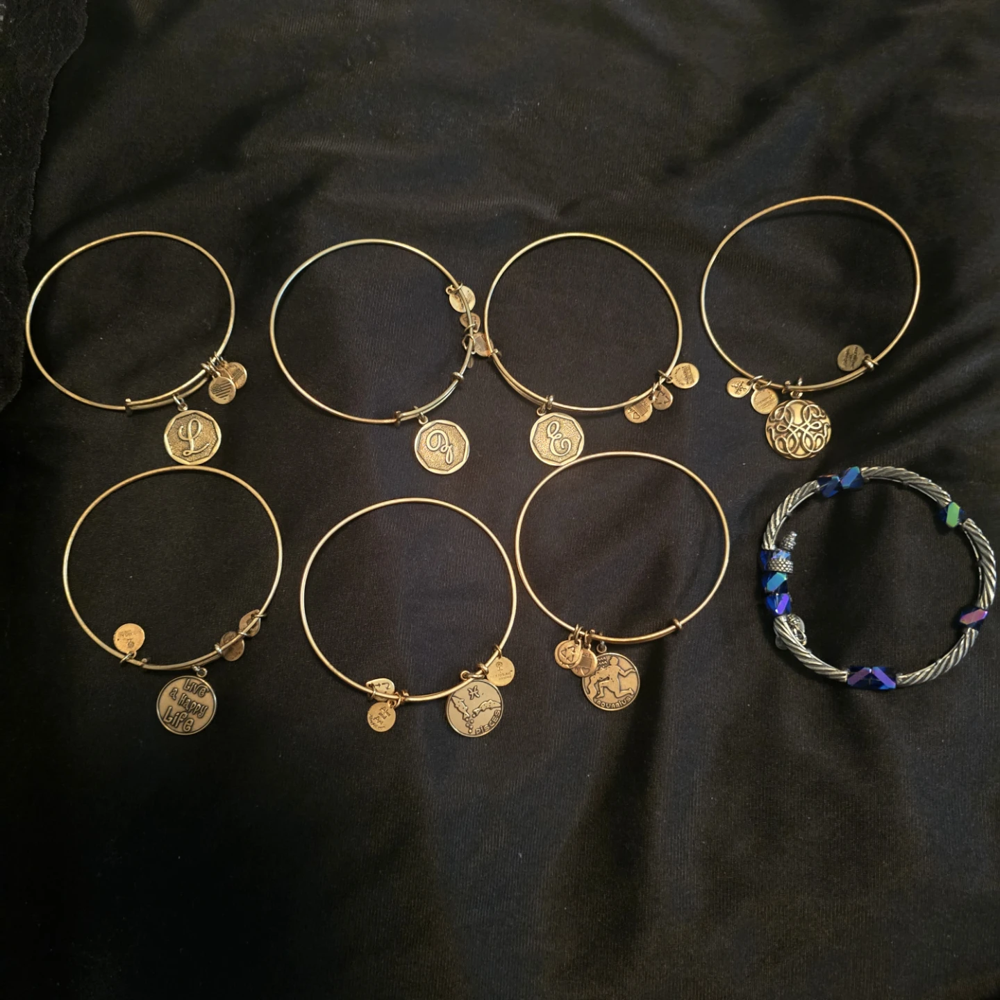 Set of 8 Alex and Ani Initials, Zodiac & Phrase Charm Bangles