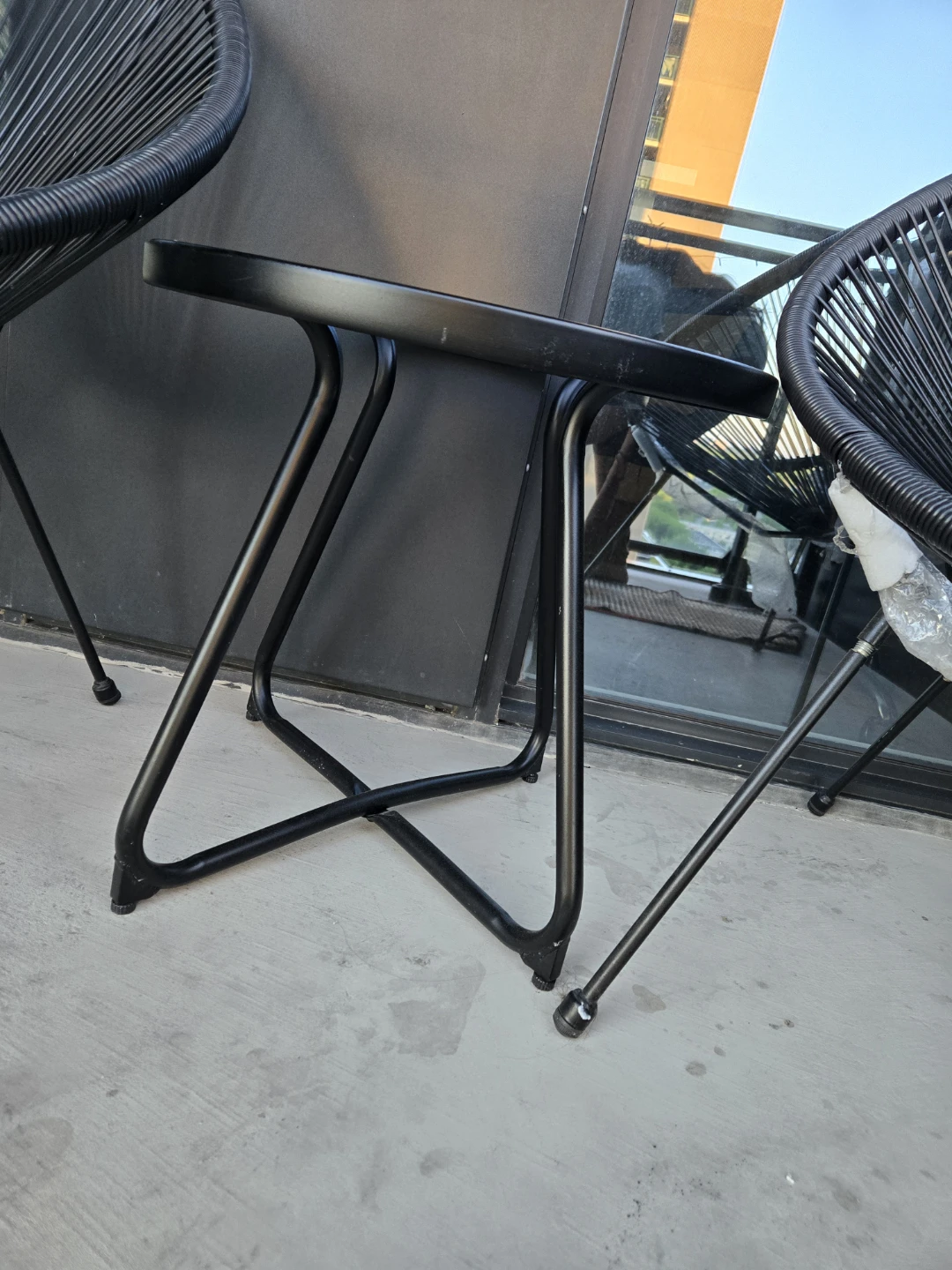Set of 2 Black Woven Chairs and Side Table