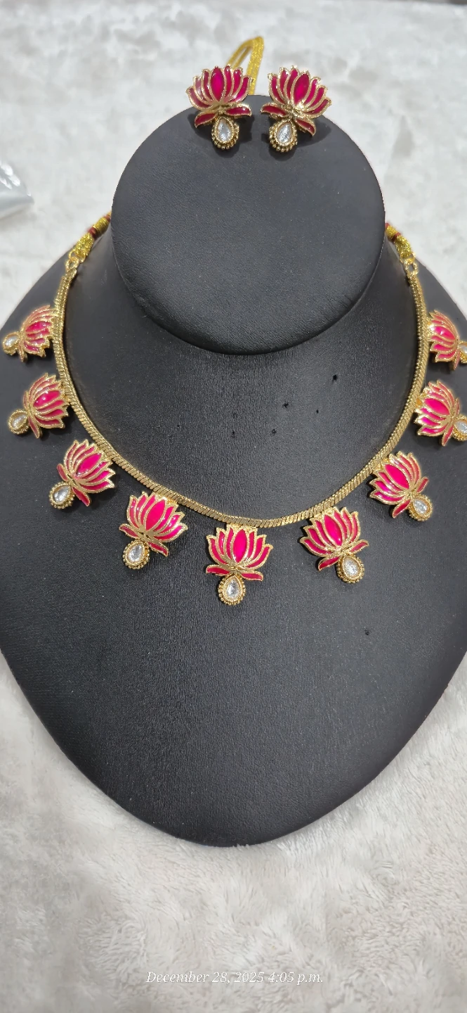 Lotus Flower Necklace and Earring Set