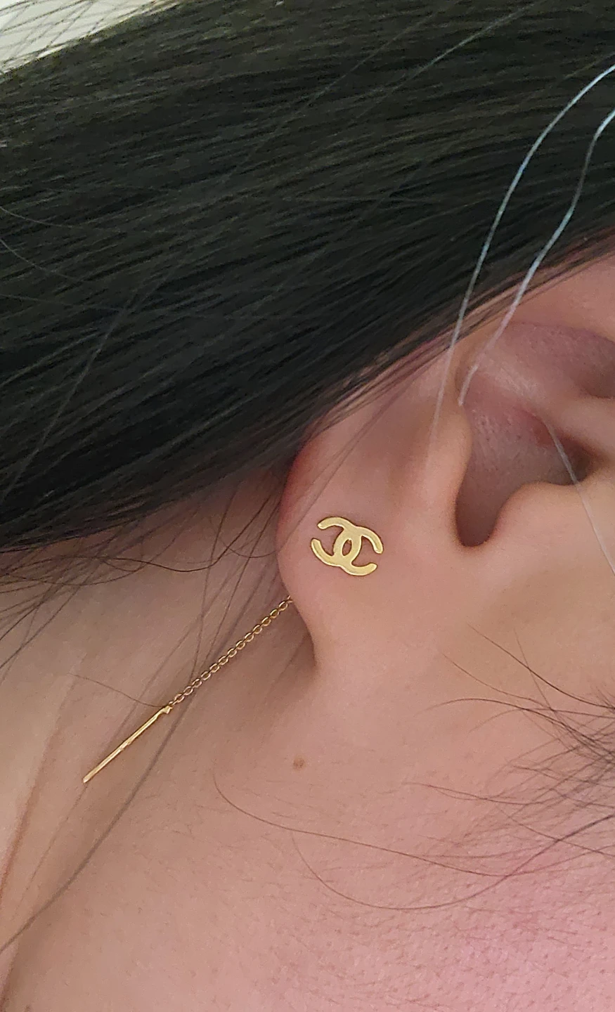 18K Solid Gold CC Threader Earrings - photo 4