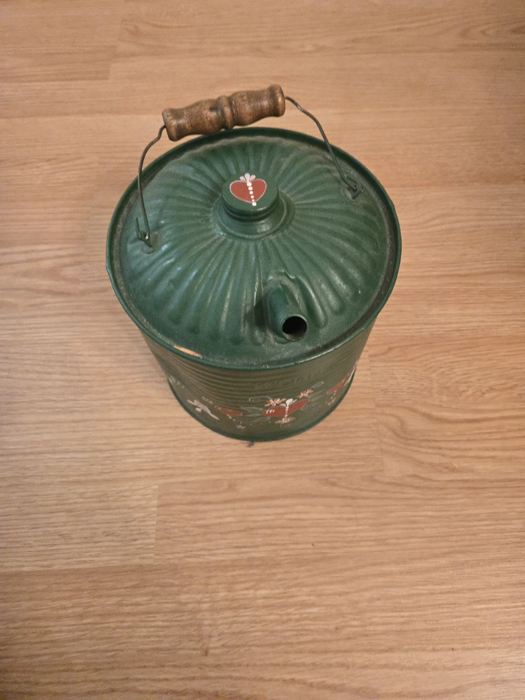 Vintage Green Metal Watering Can with Hearts - photo 4