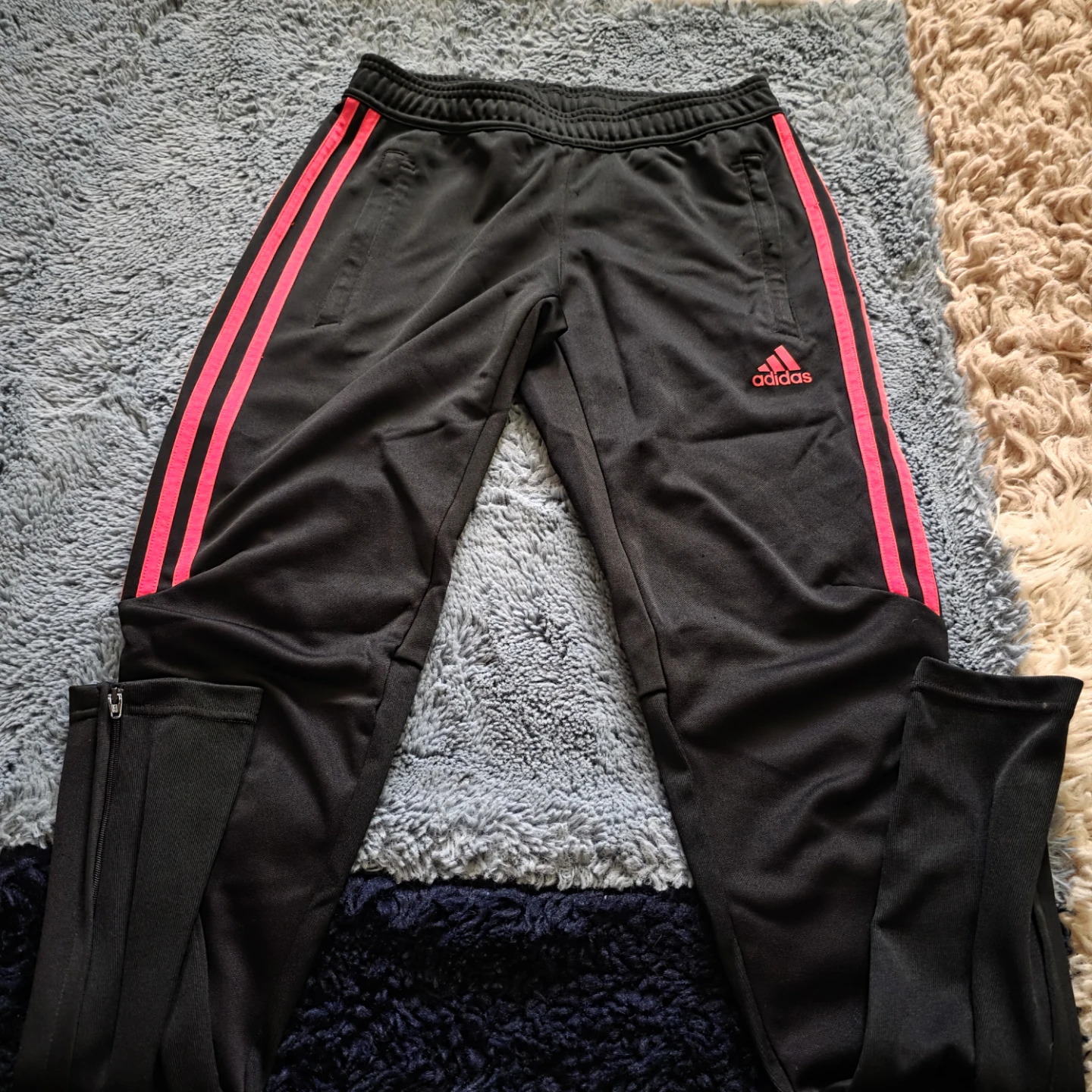 Adidas Black Track Pants with Pink Stripes