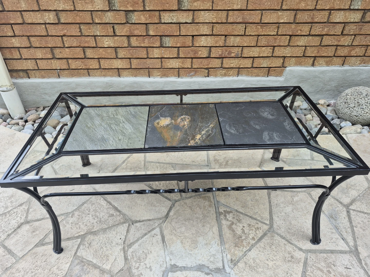Fantastic Glass and Slate Top Coffee Table - GREAT FIND