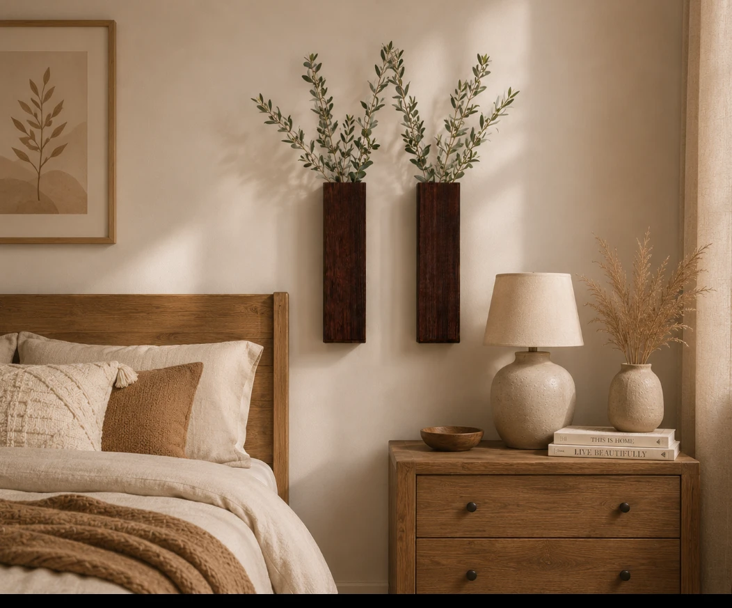 Set of 2 Wooden Wall Vases Luxury boho style Wood wall planters
