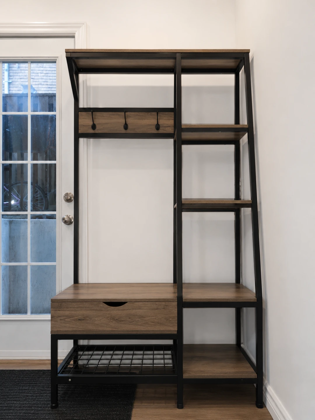 Hall Tree Shelf with Drawer and Hooks