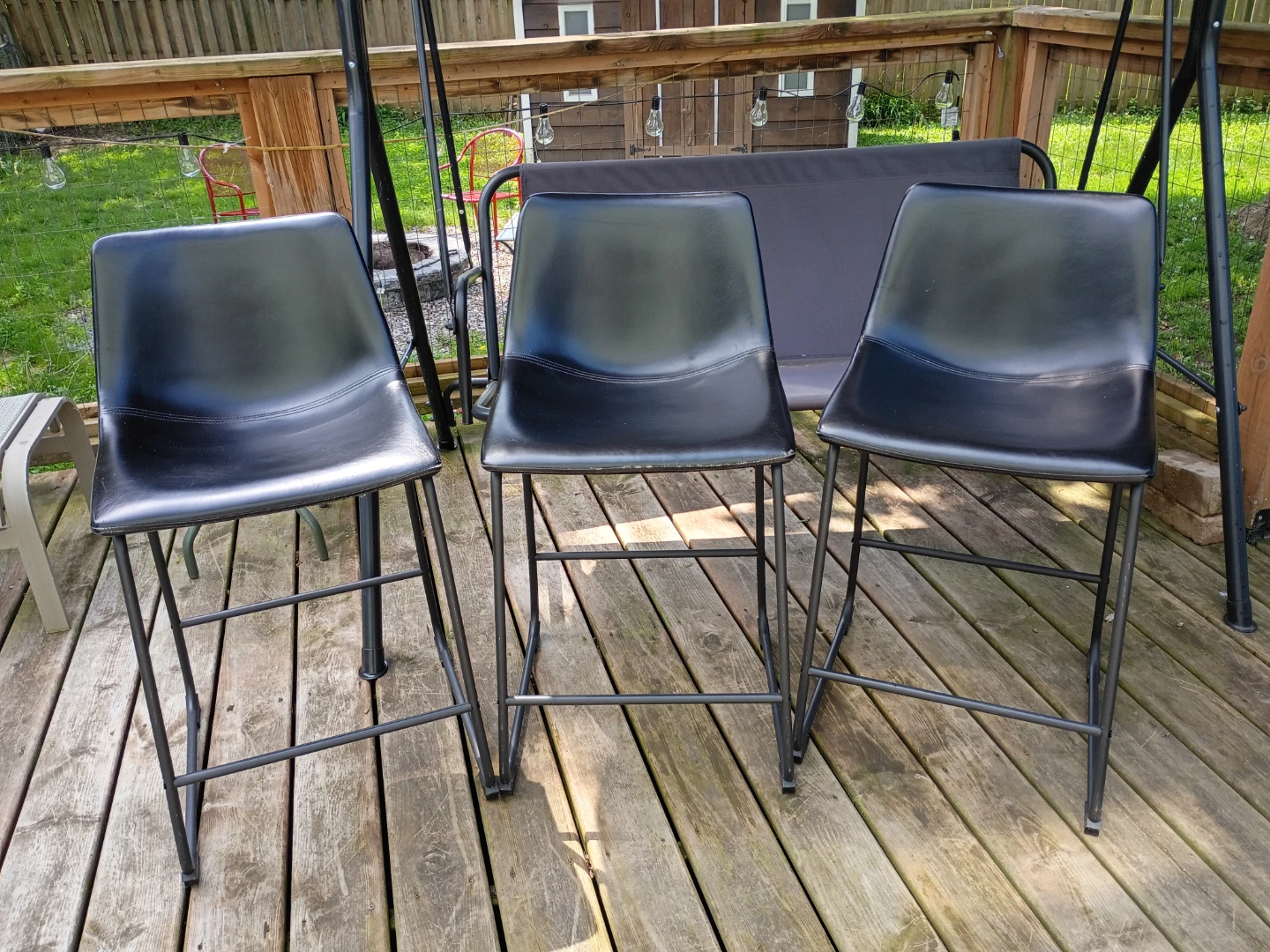 Set of 3 Black Faux Leather Bar Stools