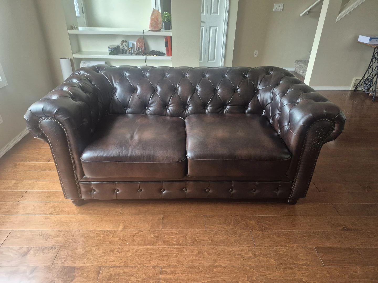 PRICE DROP Brown Tufted Faux Leather Sofa
