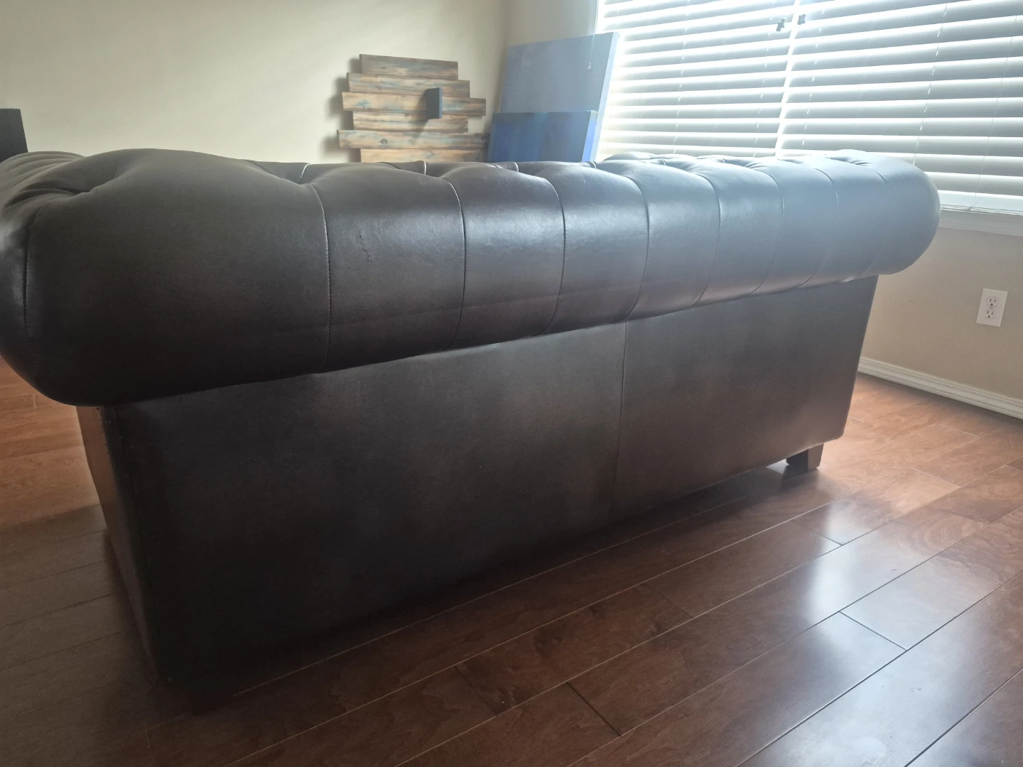 PRICE DROP Brown Tufted Faux Leather Sofa - photo 2