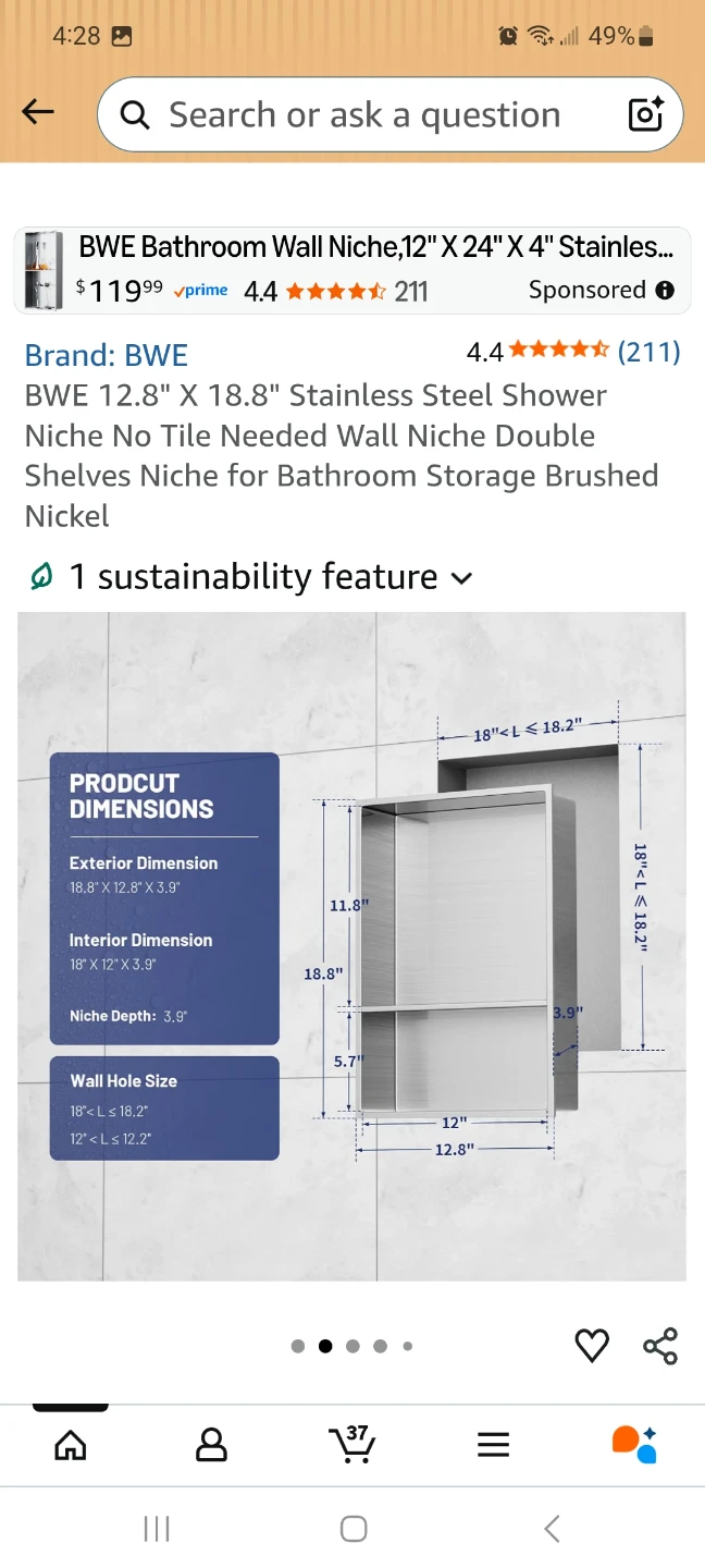 BWE Stainless Steel Bathroom Wall Niche Shelf