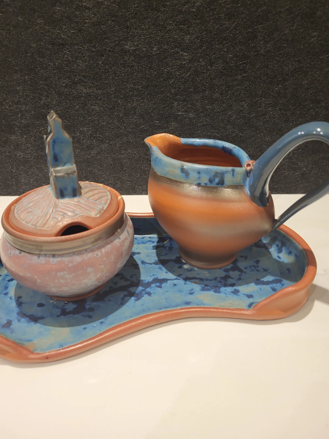 Handmade clay jug and cream and sugar set - photo 4