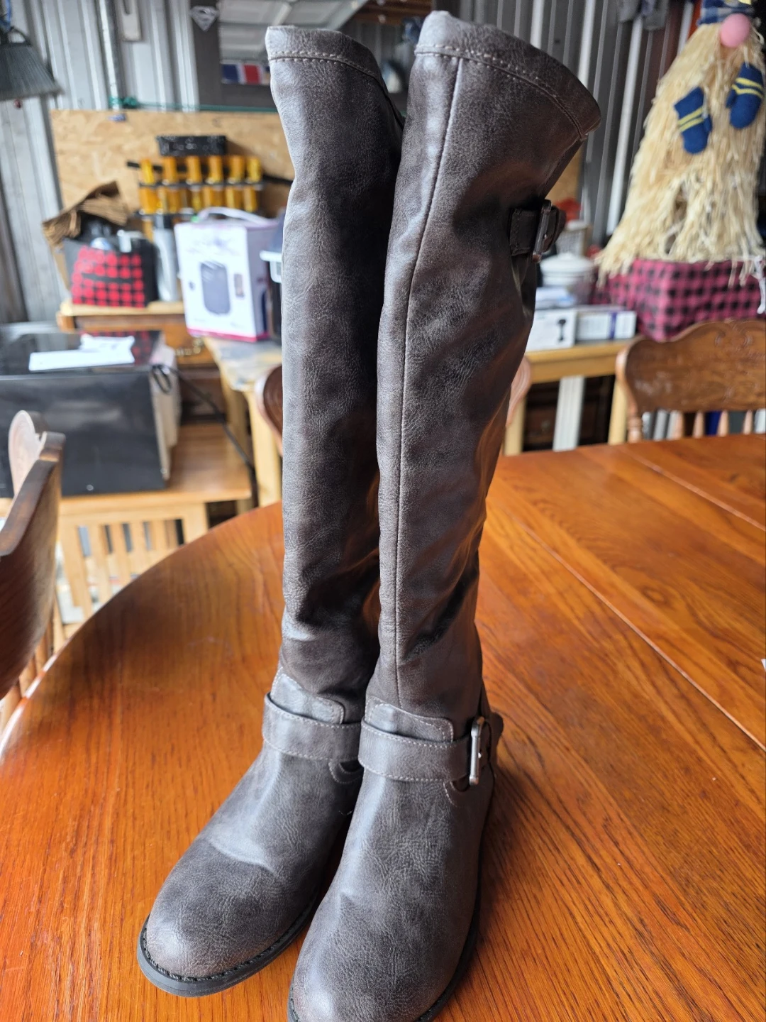 Brown Faux Leather Tall Boots with Buckles - photo 2