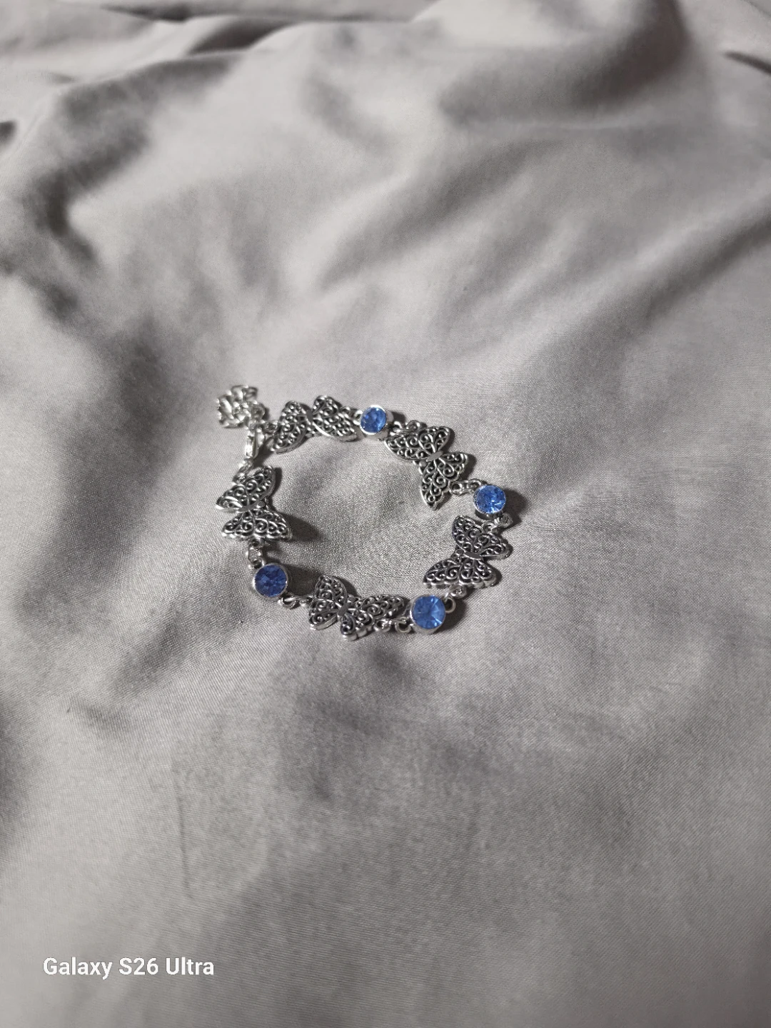 Silver-tone Butterfly Bracelet with Blue Stones