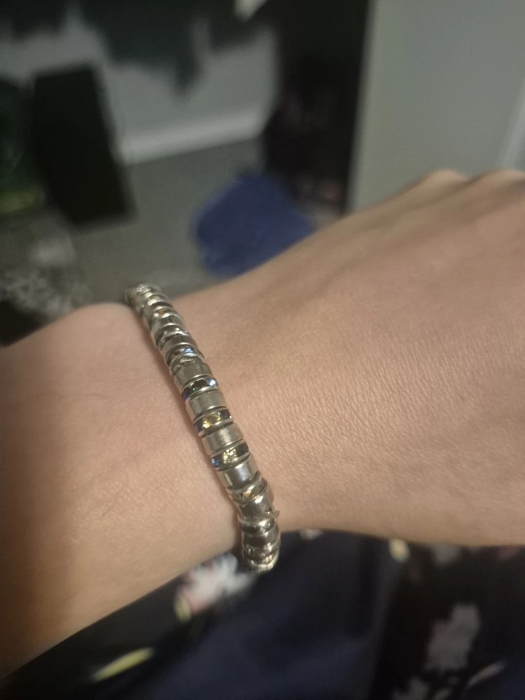 Silver Beaded Bracelet with Rhinestones