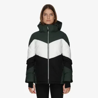 Women's Puffer Jacket - Green, White, Black