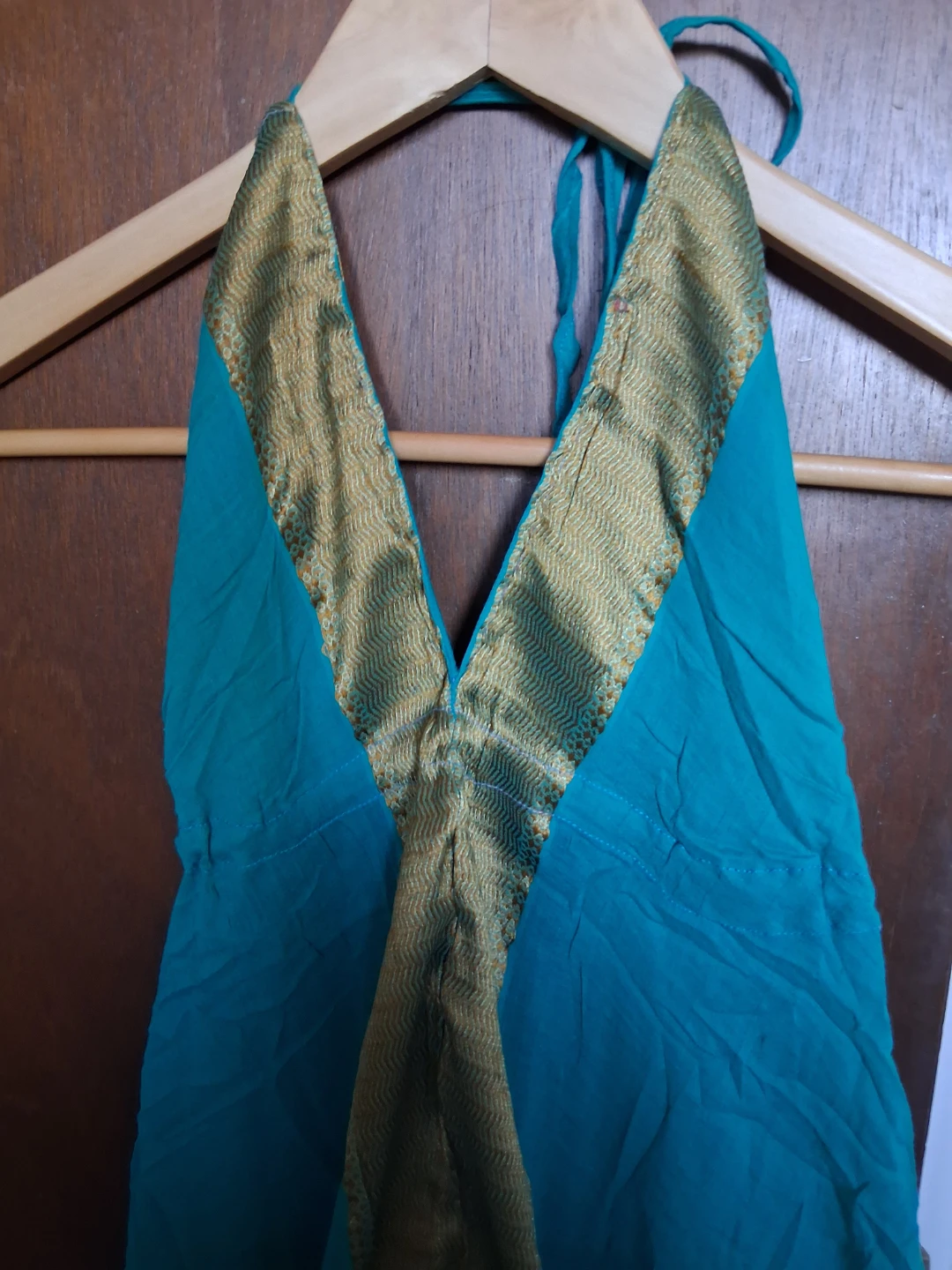 BOHO HALTER TEAL MAXI DRESS WITH GOLD TRIM - photo 2