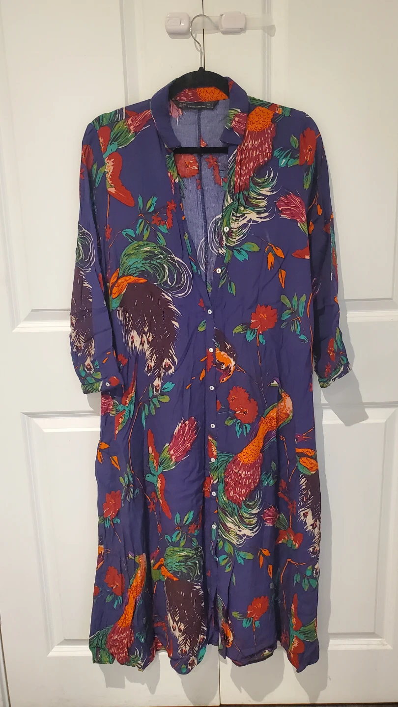 Zara Floral Bird Print Midi Dress