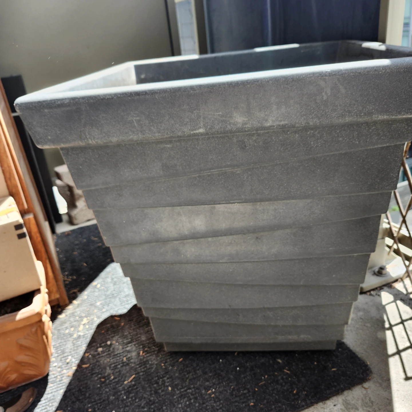 2 Square Grey Plastic Planter Pot