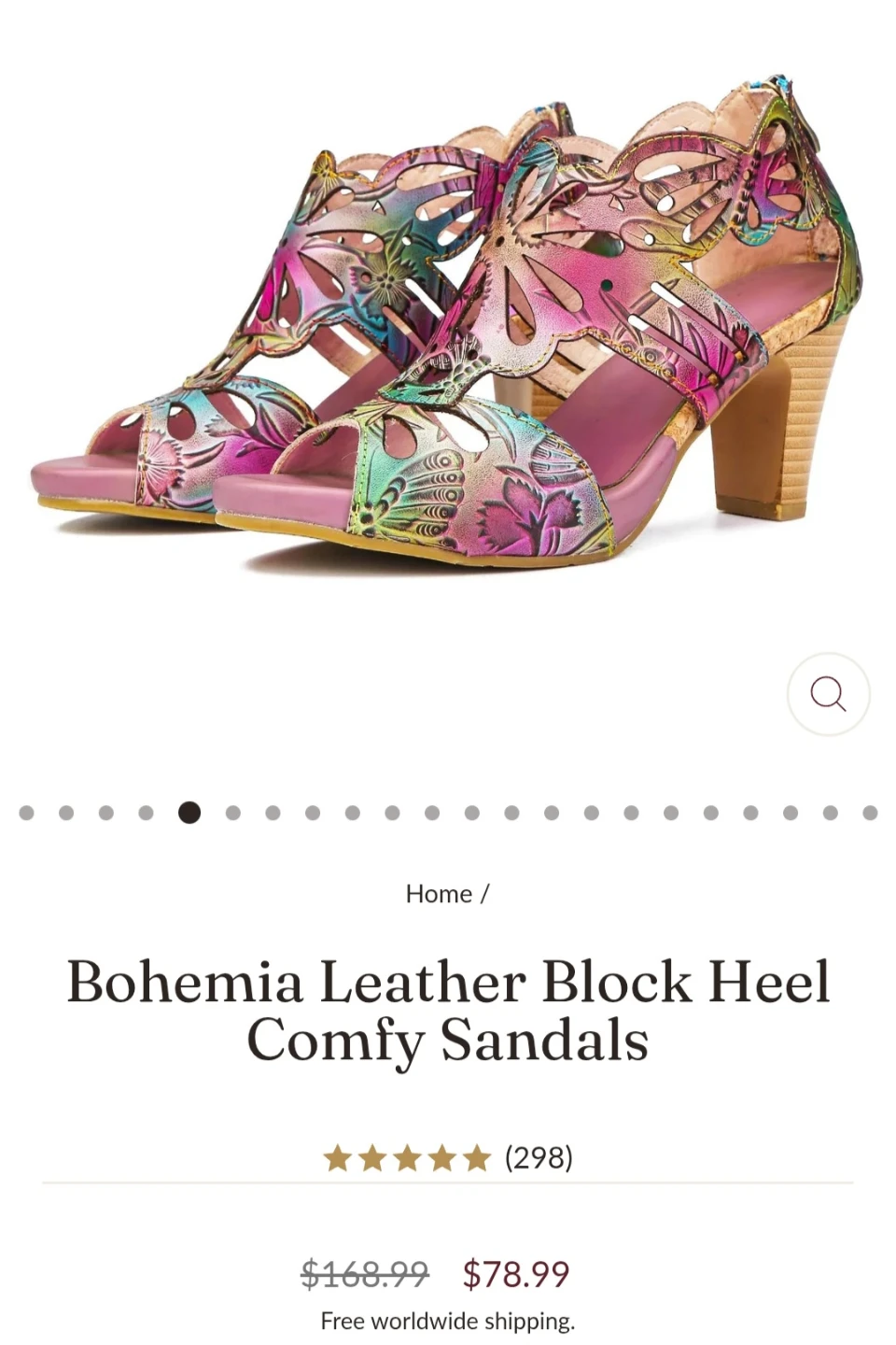 Bohemia Leather Block Heel Comfy Sandals