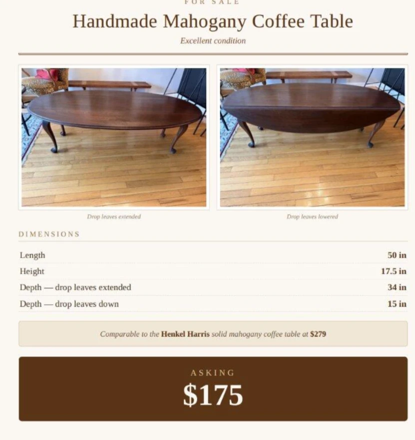 Oval Mahogany Folding Coffee Table - photo 3