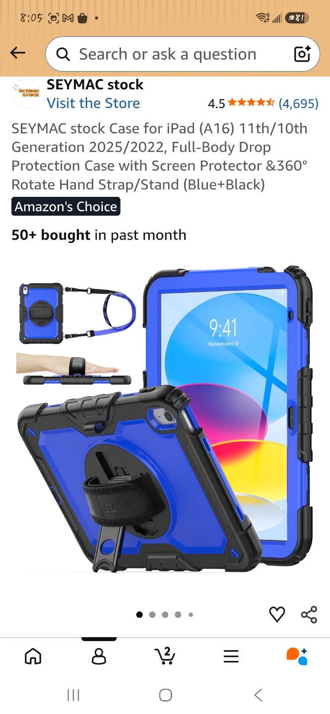 Case for iPad 11th/10th Gen (Blue+Black)