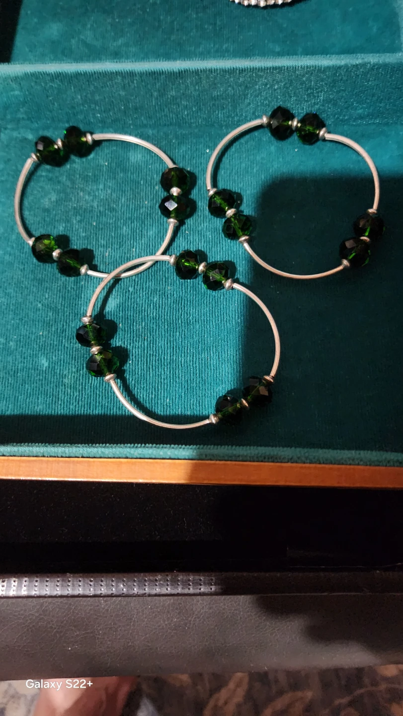 3 money green glass beaded bracelets