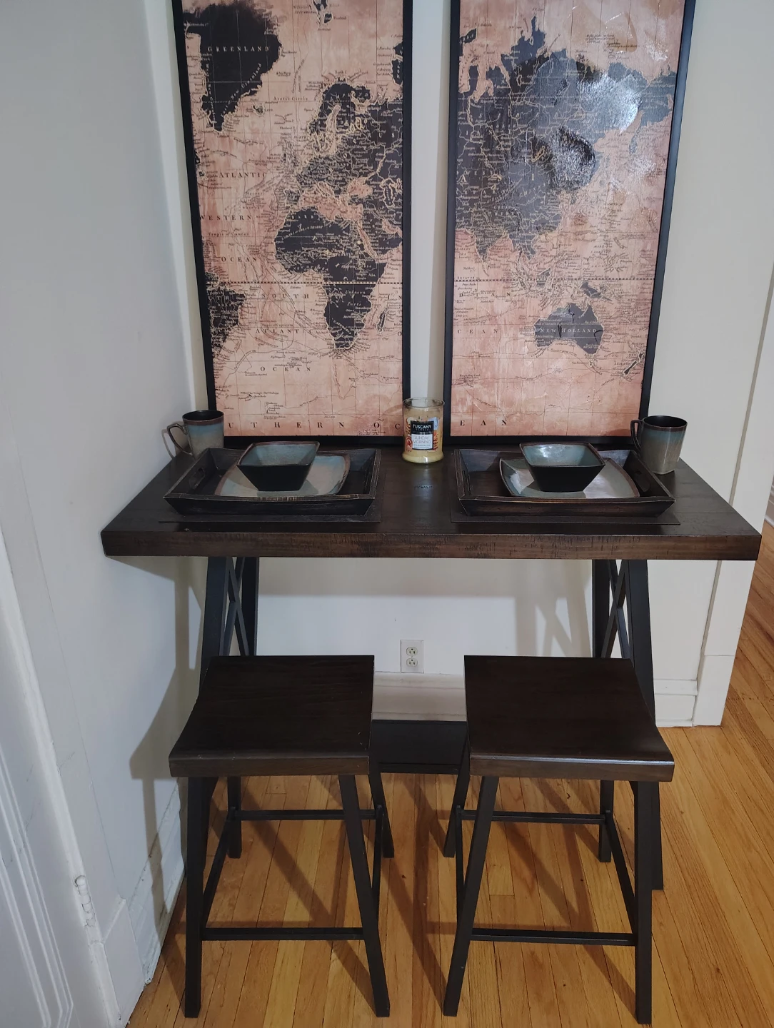 Wooden Bar Table with Two Stools