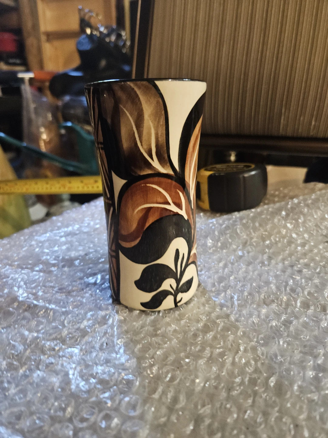 Ceramic Vase with Brown and Black Leaf Pattern - photo 2