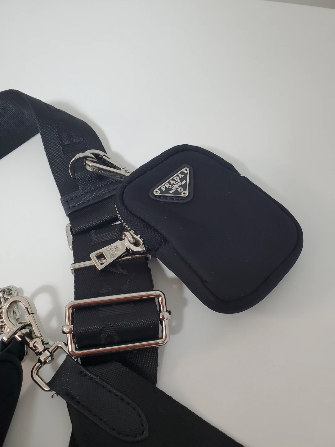 Prada Black Nylon Small Shoulder Bag w/ Chain & Mini Pouch - photo 2