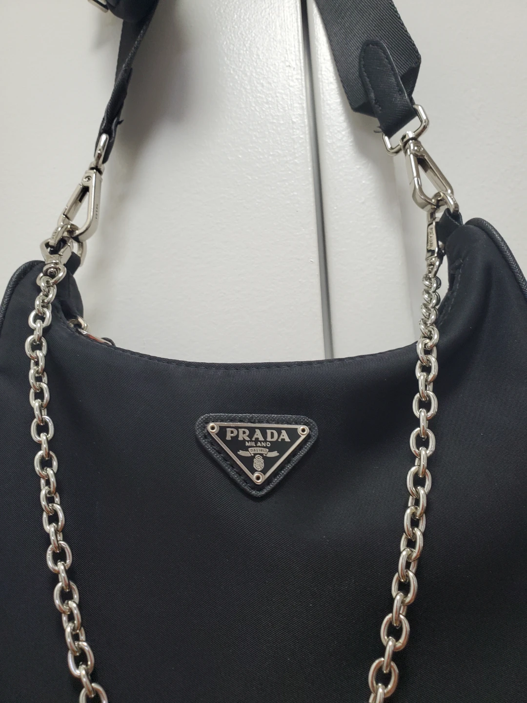 Prada Black Nylon Small Shoulder Bag w/ Chain & Mini Pouch - photo 5