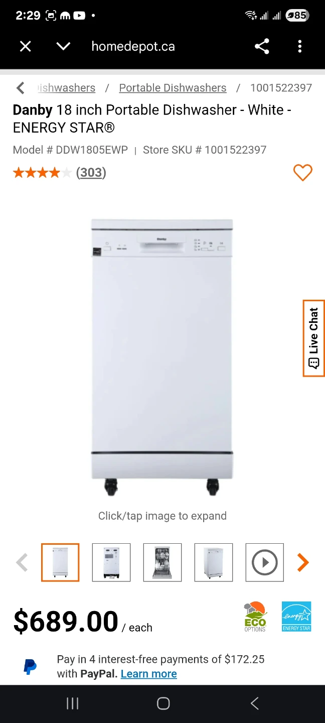 Danby 18 inch Portable Dishwasher - White