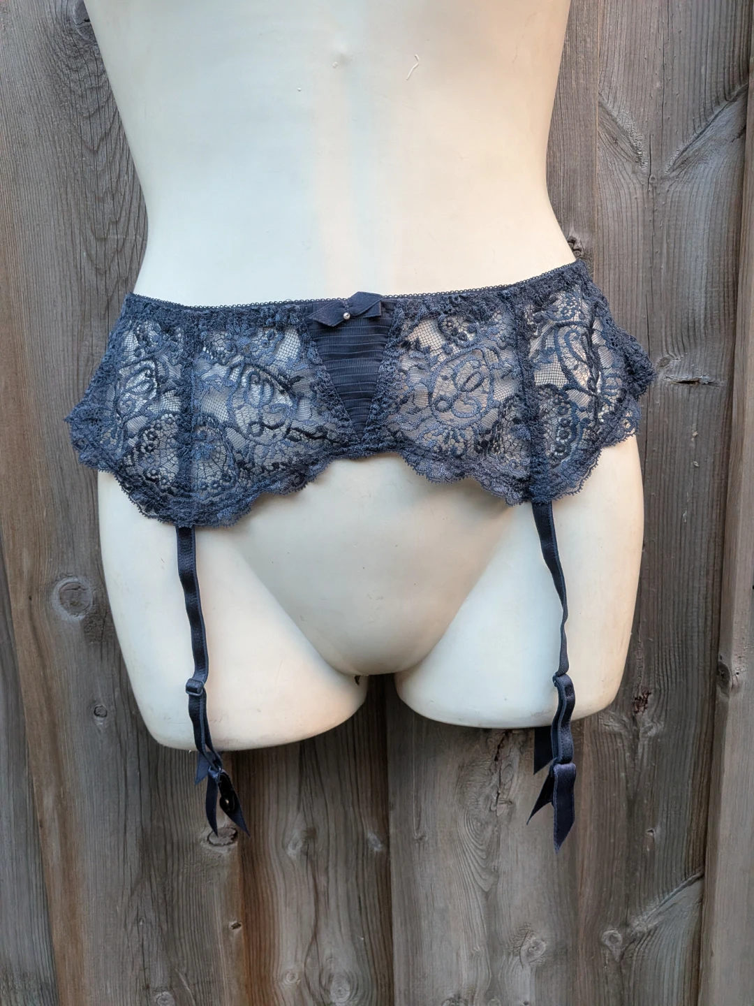Vintage French Blue Lace Garter Belt size SMALL