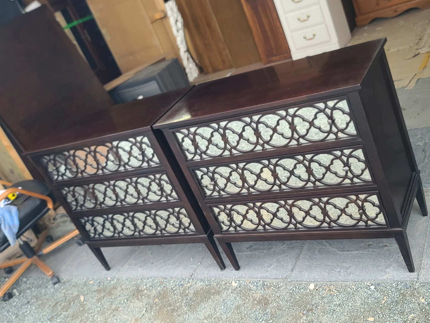 Pair of Hickory White Mirrored Accent Chest / Nightstands