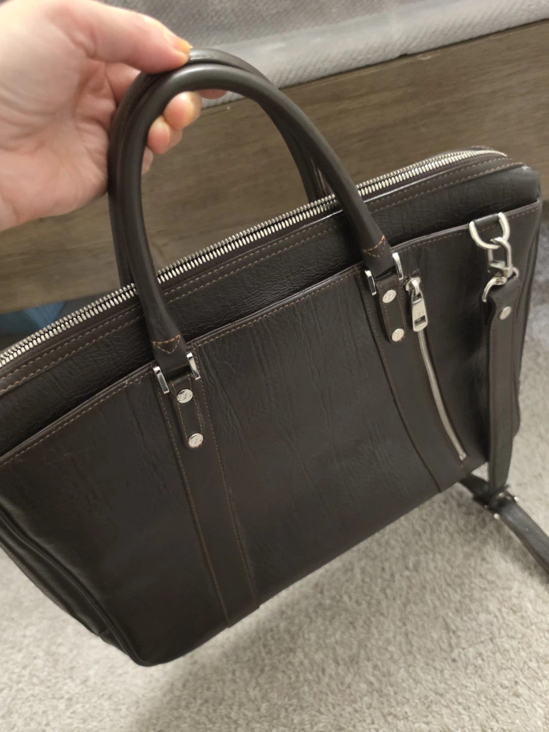 Dark brown Leather Briefcase - photo 3