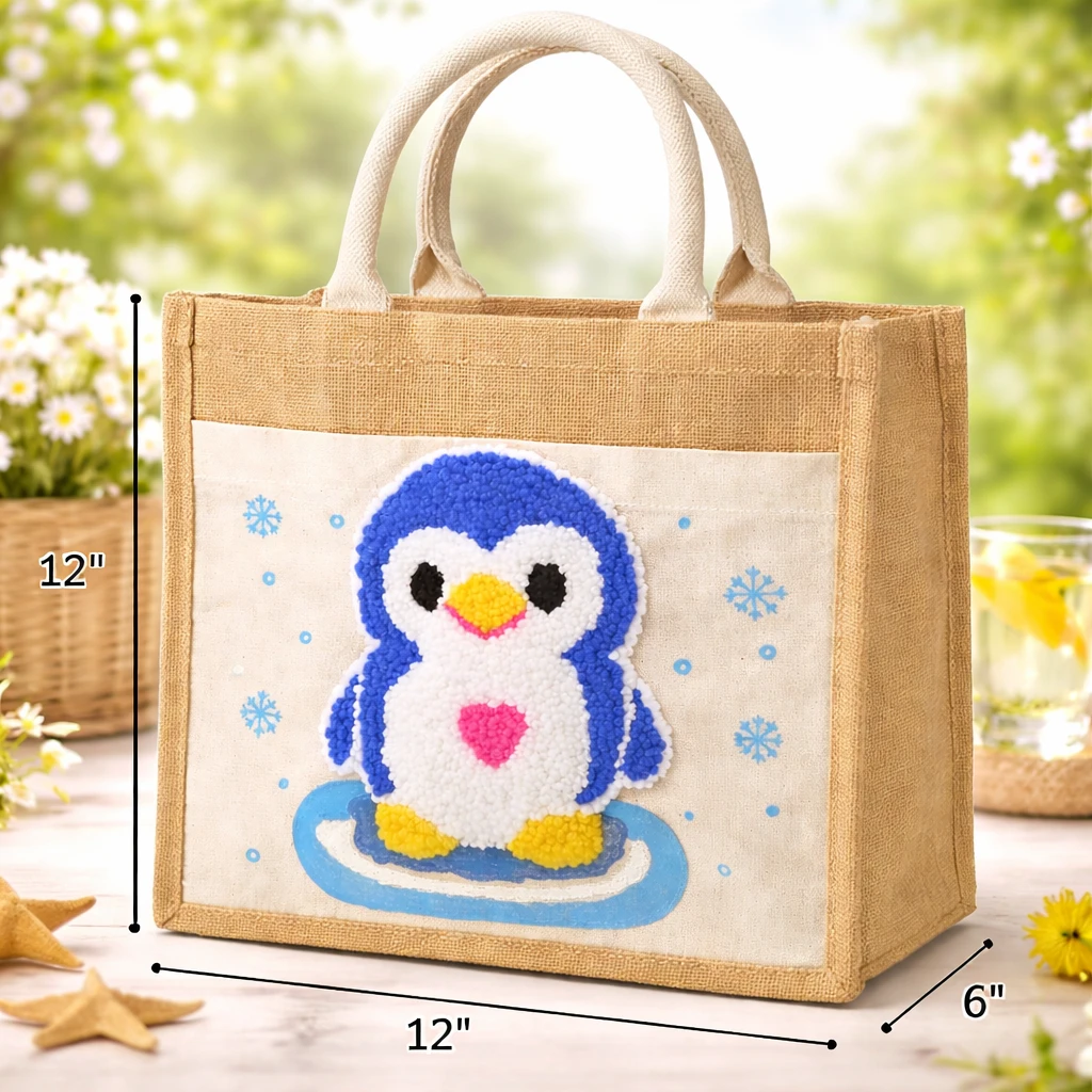 Penguin Punch Needle Tote Bag