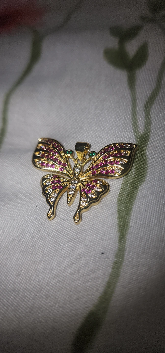 Gold platted  Butterfly Pendant with Pink and Green Stones