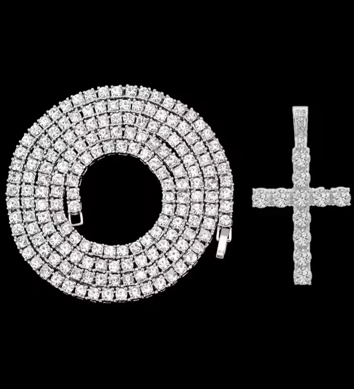 Tennis Ice Out Cross Pendant Necklace - photo 2
