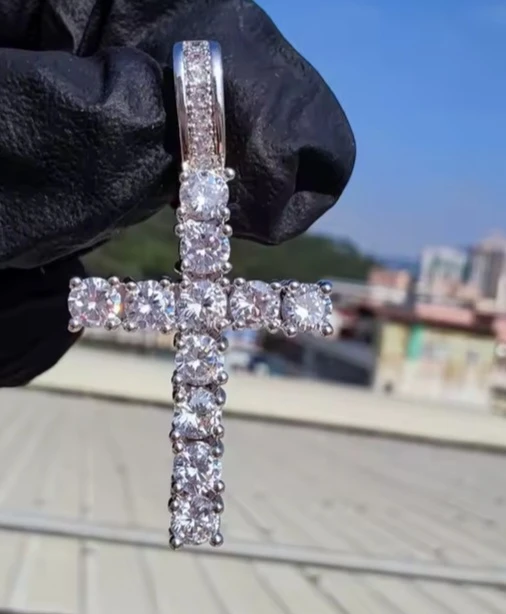 Tennis Ice Out Cross Pendant Necklace - photo 3