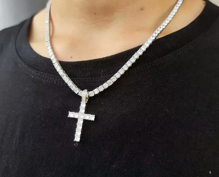 Tennis Ice Out Cross Pendant Necklace - photo 4