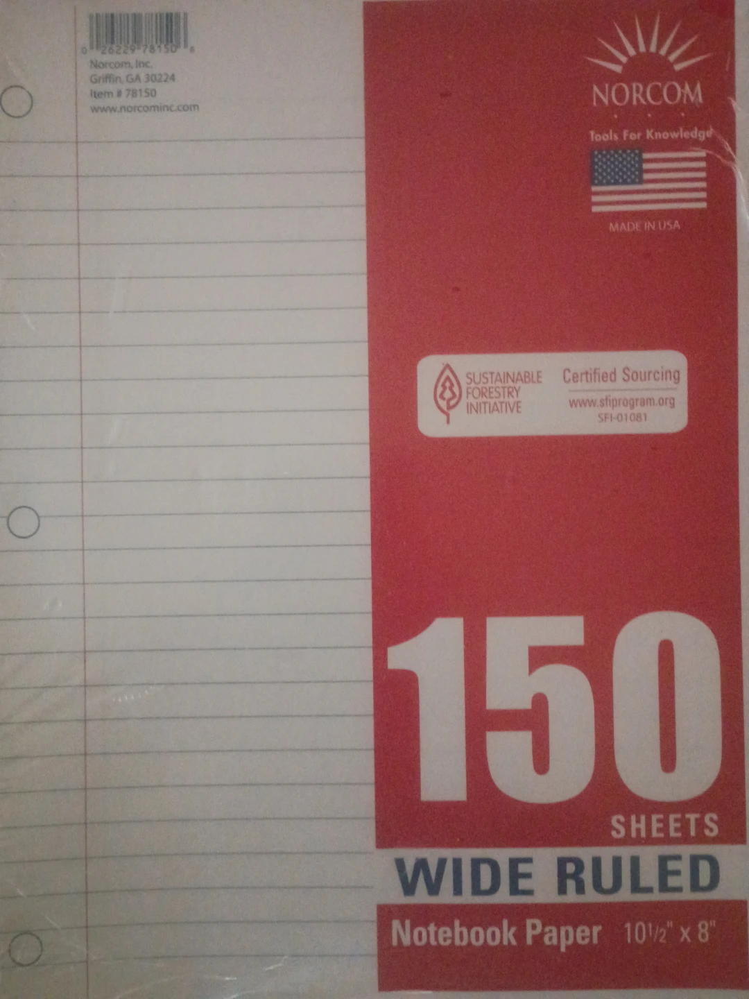 Norcom Wide Ruled Notebook Paper - 150 Sheets