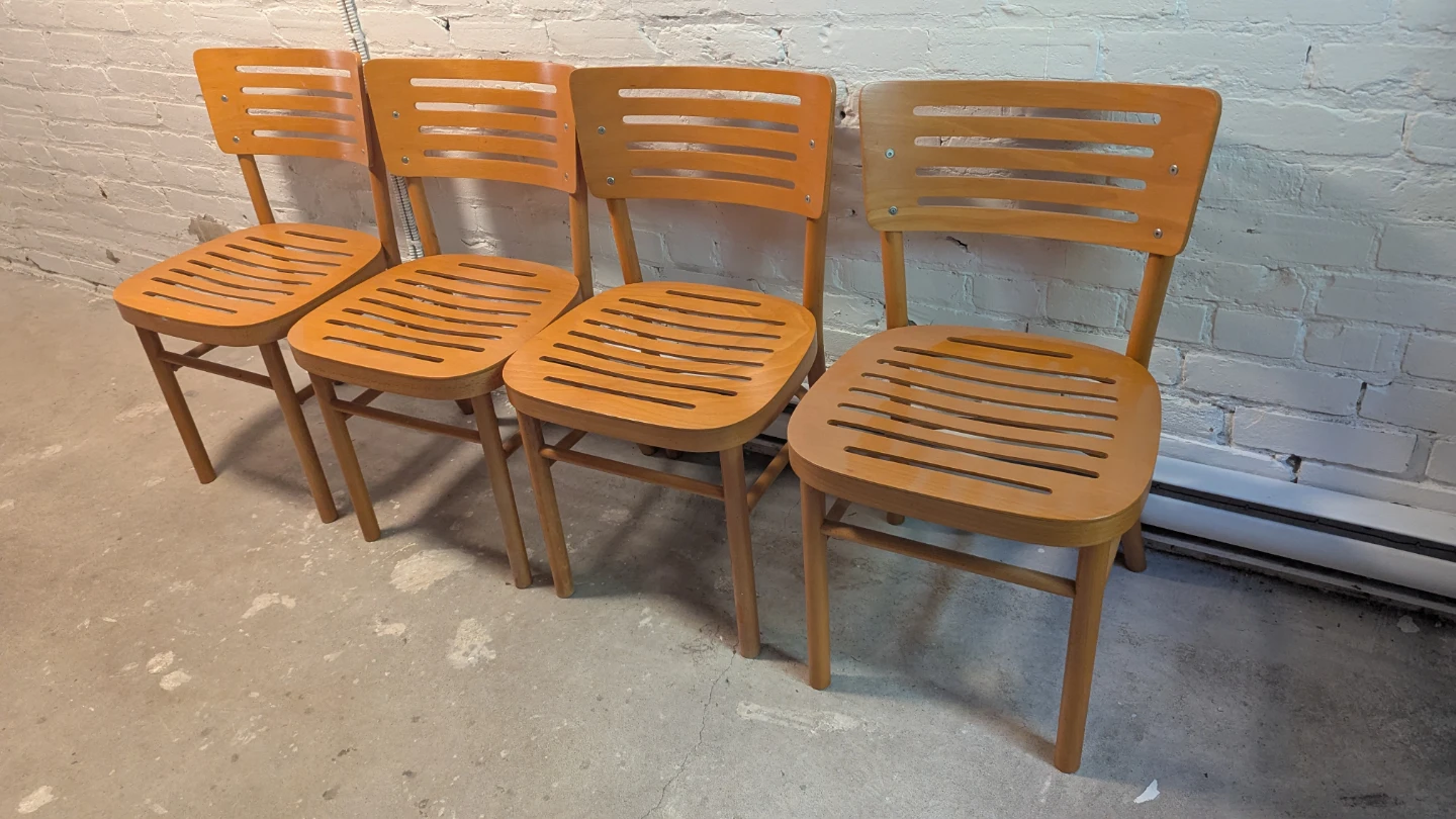 Set of 4 Wooden Slat Chairs