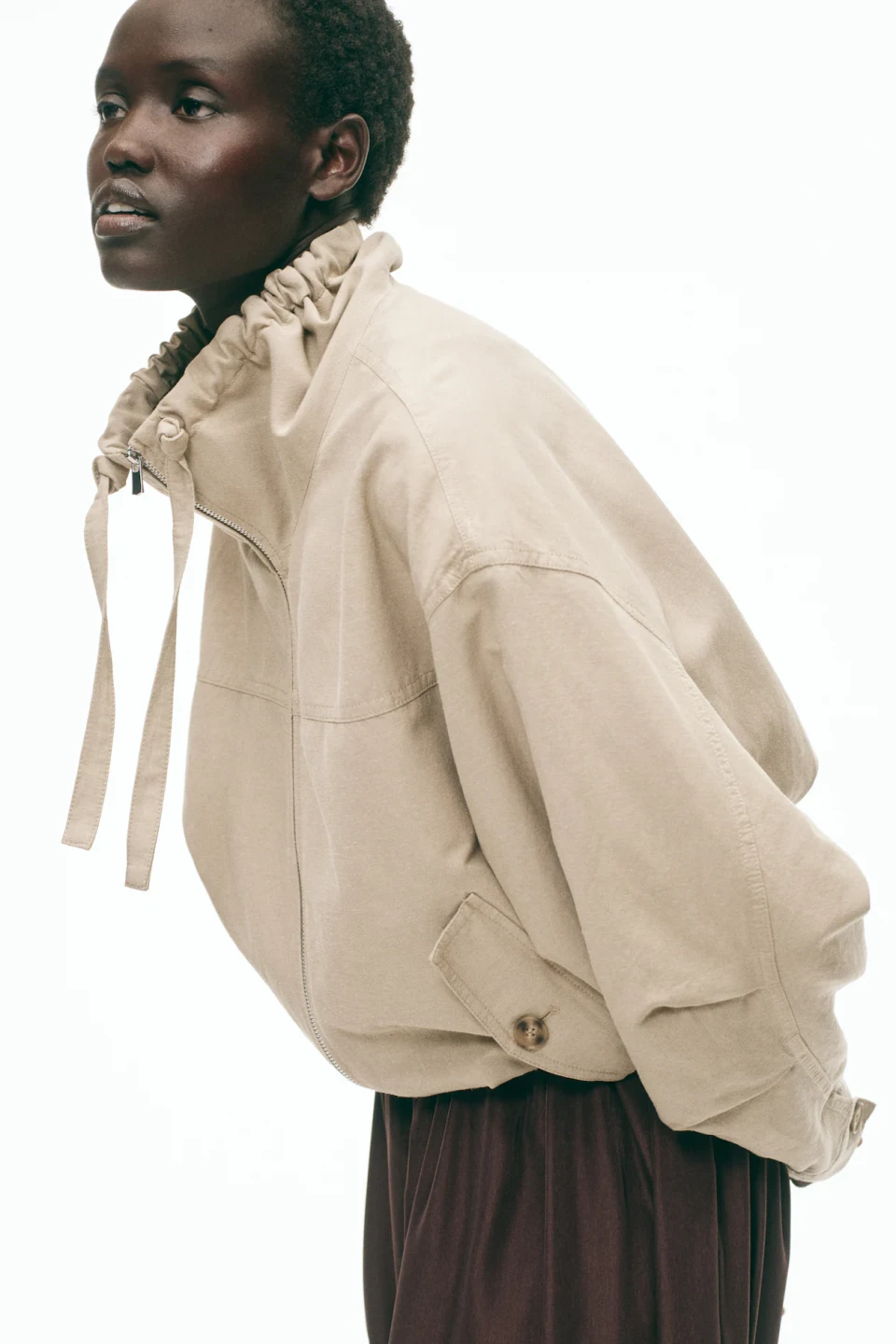H&M Linen-Blend Funnel Neck Jacket - Like New - photo 2